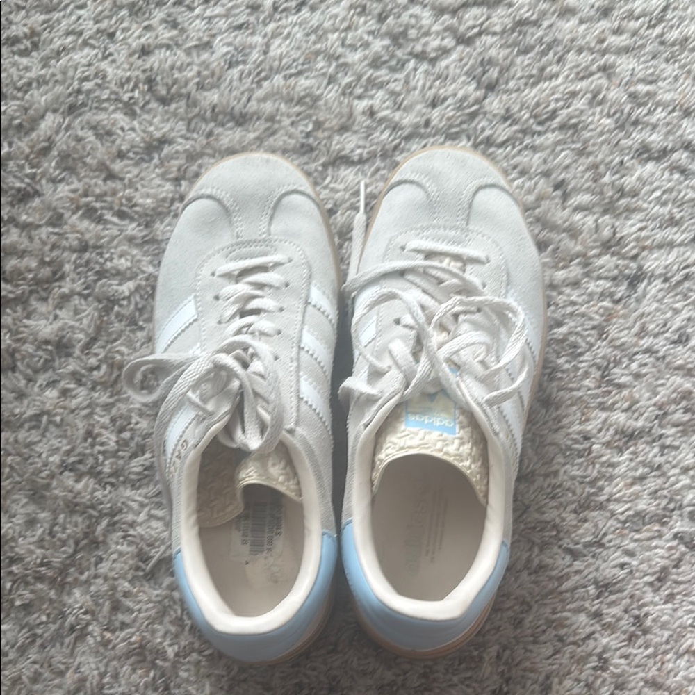 Adidas Classic Cream and Light Blue Gazelles